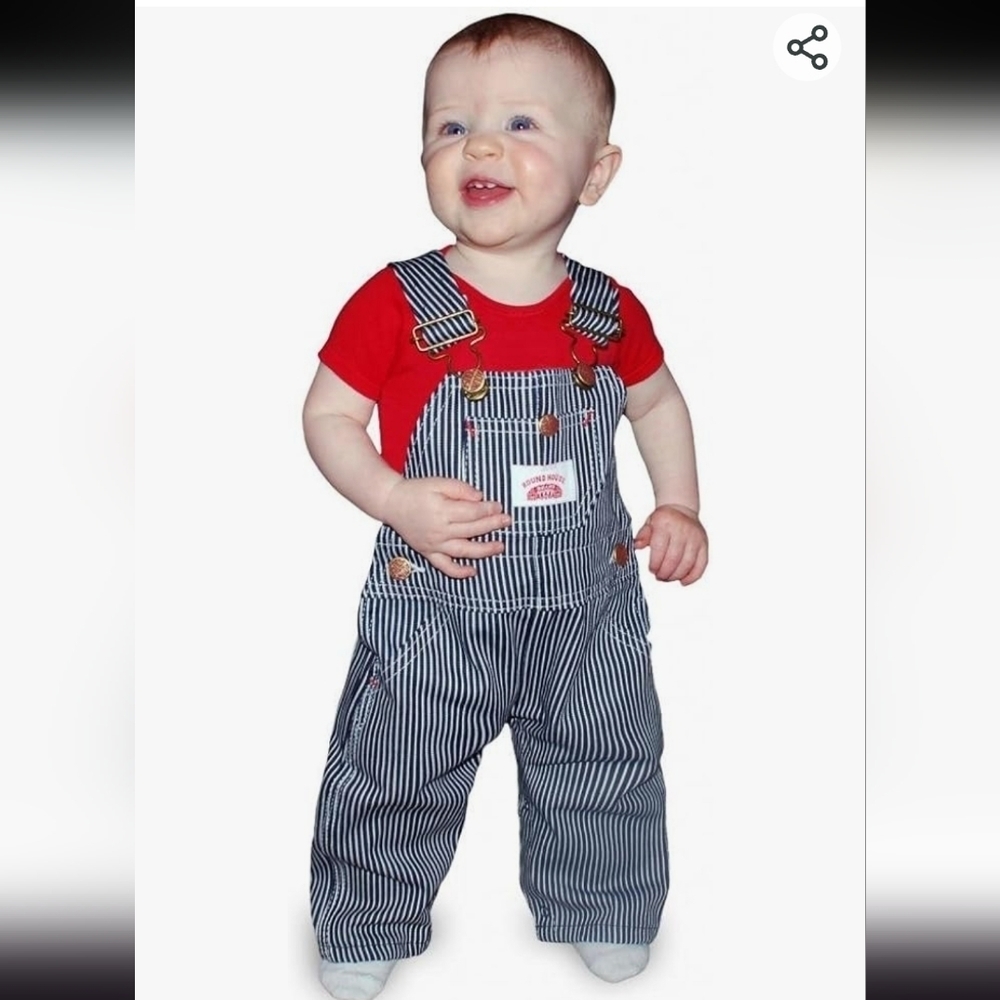 Round house premium striped bib overalls 12 months unisex - Picture 3 of 7